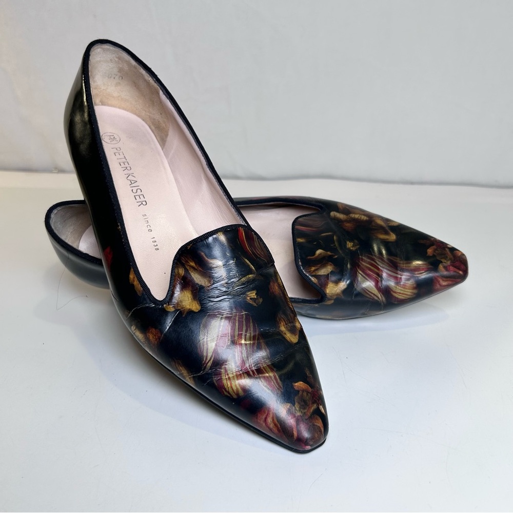Peter Kaiser Floral Print Leather Pointed Toe Loafers Size 7